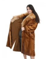 Gold mink coat with fox collar 44 fur belt full leather long sleeve - Image 7