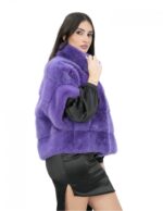 Lila kurze Jacke aus Nerz mit Paspelkragen und kurzen Ärmeln 44 – Bild 4