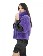 Lila kurze Jacke aus Nerz mit Paspelkragen und kurzen Ärmeln 44 – Bild 3