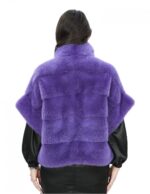 Lila kurze Jacke aus Nerz mit Paspelkragen und kurzen Ärmeln 44 – Bild 6