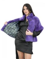 Lila kurze Jacke aus Nerz mit Paspelkragen und kurzen Ärmeln 44 – Bild 7