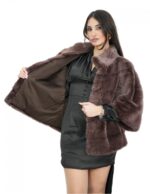 Onion fur jacket 44 mink cape model with short sleeves and piping - Image 7