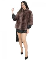 Fur jacket 44 onion mink short sleeve hooks closure mandarin collar - Image 5