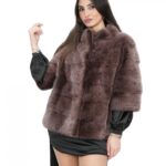 Giacca pelliccia 44 cipolla visone manica corta chiusura ganci collo coreana