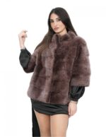 Giacca pelliccia 44 cipolla visone manica corta chiusura ganci collo coreana