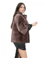 Fur jacket 44 onion mink short sleeve hooks closure mandarin collar - Image 4