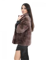 Fur jacket 44 onion mink short sleeve hooks closure mandarin collar - Image 3