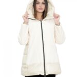 Giacca piumino beige 54 con cappuccio chiusura zip tasche esterne