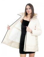 Бежевый пуховик 56 с капюшоном, застежкой-молнией, внешними карманами — изображение 7