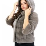 Visone orizzontale giacca tortora cashmere 42 manica tre quarti con tasche esterne e ganci