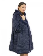 52 Fur Rex reversible coat down side and fur side blue color with hood - Image 7