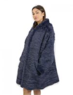 52 Fur Rex reversible coat down side and fur side blue color with hood - Image 8