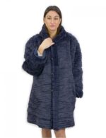 54 Fur Rex reversible coat down side and fur side blue color with hood - Image 6