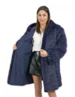 54 Fur Rex reversible coat down side and fur side blue color with hood - Image 10