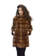 54 Golden cappotto 82cm pelliccia di visone orizzontale manica 3/4 collo pistagna