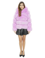 Жакет длиной 64 см 42 лавандовый мех лисы горизонтальная работа с длинными рукавами и капюшоном — изображение 5