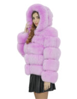 Жакет длиной 64 см 42 лавандовый мех лисы горизонтальная работа с длинными рукавами и капюшоном — изображение 3