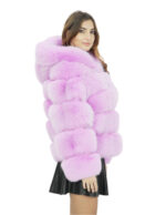 Жакет длиной 64 см 42 лавандовый мех лисы горизонтальная работа с длинными рукавами и капюшоном — изображение 4