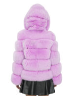 Жакет длиной 64 см 42 лавандовый мех лисы горизонтальная работа с длинными рукавами и капюшоном — изображение 6