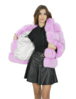 Жакет длиной 64 см 44 лавандовый мех лисы горизонтальная работа с длинными рукавами и капюшоном — изображение 7