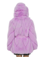 Giacca in volpe trasversale 46 fucsia rosa lavanda cappuccio pelliccia donna con ganci a maniche lunghe