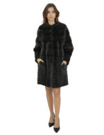 Cappotto braschi aurora grigio 46 pelliccia visone orizzontale a fasce grandi e sottili collo chanel