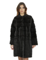 Cappotto braschi aurora grigio 46 pelliccia visone orizzontale a fasce grandi e sottili collo chanel