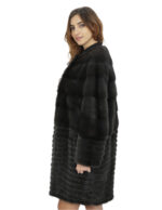 Cappotto braschi aurora grigio 46 pelliccia visone orizzontale a fasce grandi e sottili collo chanel