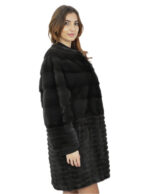 Cappotto braschi aurora grigio 46 pelliccia visone orizzontale a fasce grandi e sottili collo chanel