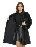 Cappotto braschi aurora grigio 46 pelliccia visone orizzontale a fasce grandi e sottili collo chanel