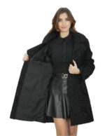 Black 44 Persian swakara coat with fur belt, chest collar and long sleeve lapel - Image 7