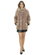 Women's 70cm Powder Mink Horizontal Fur Coat 3/4 Sleeve - Image 5