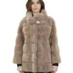 Cappotto 70 centimetri cipria visone orizzontale pelliccia donna manica 3/4