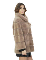 Women's 70cm Powder Mink Horizontal Fur Coat 3/4 Sleeve - Image 4