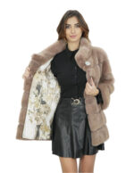 Women's 70cm Powder Mink Horizontal Fur Coat 3/4 Sleeve - Image 7