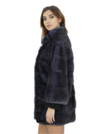 Pelliccia di visone donna blu dorsato 42 cappotto ganci manica 3/4 collo coreano