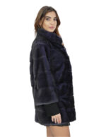 Pelliccia di visone donna blu dorsato 42 cappotto ganci manica 3/4 collo coreano