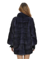 Pelliccia di visone donna blu dorsato 42 cappotto ganci manica 3/4 collo coreano