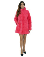 Women's coral fur mink outer pockets 44 horizontal mandarin collar long 86 cm - Image 5