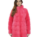 Corallo pelliccia visone tasche esterne 44 orizzontale collo coreana lungo 86 cm donna