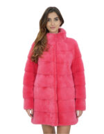 Corallo pelliccia visone tasche esterne 44 orizzontale collo coreana lungo 86 cm donna