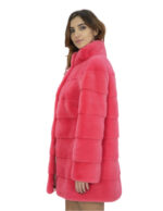 Women's coral fur mink outer pockets 44 horizontal mandarin collar long 86 cm - Image 3