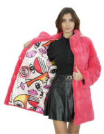 Women's coral fur mink outer pockets 44 horizontal mandarin collar long 86 cm - Image 7