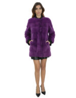 Purple mink fur coat 82 cm 42 woman horizontal collar chanel 3/4 sleeve - Image 5