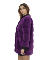 Purple mink fur coat 82 cm 42 woman horizontal collar chanel 3/4 sleeve - Image 3