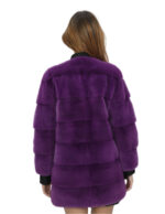 Purple mink fur coat 82 cm 42 woman horizontal collar chanel 3/4 sleeve - Image 6