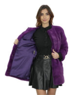 Purple mink fur coat 82 cm 42 woman horizontal collar chanel 3/4 sleeve - Image 7