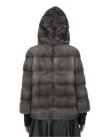 Women's Blue Iris Fur Mink Hood Jacket 46 Three-quarter Sleeve Horizontal Hooks Closure - Image 6