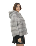 Damen Saphirpel Nerz Kapuzenjacke 44 Ärmel Dreiviertellänge Horizontaler Hakenverschluss – Bild 4