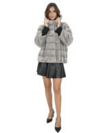 Damen Saphirpel Nerz Kapuzenjacke 48 Ärmel Dreiviertellänge horizontale Verschlusshaken – Bild 5